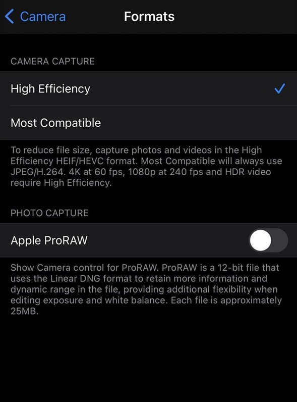 仪陇苹果手机维修分享如何为 iPhone 12 Pro/Max 启用 ProRAW 照片格式 